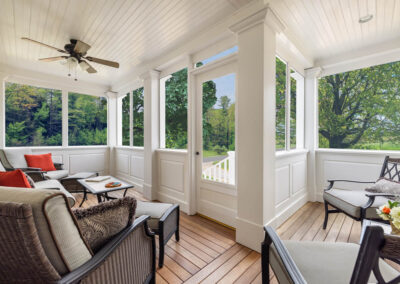 Veranda with Mahogany Floor & Beadboard Ceiling